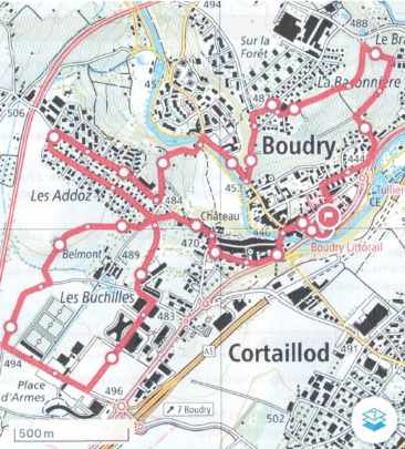 Carte du parcours de la Boud'Run à Boudry (NE), boucle de 7,2 km